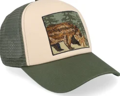 Bear High Cap Stone/Dark Green A-Frame Trucker - Upfront
