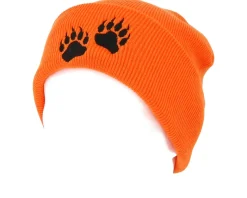 Bear Prints Orange Fold Beanie - Hunter