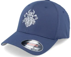 Bearded Skull Axe Wooly Combed Navy Flexfit - Vikings