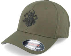 Bearded Skull Axe Wooly Combed Olive Flexfit - Vikings
