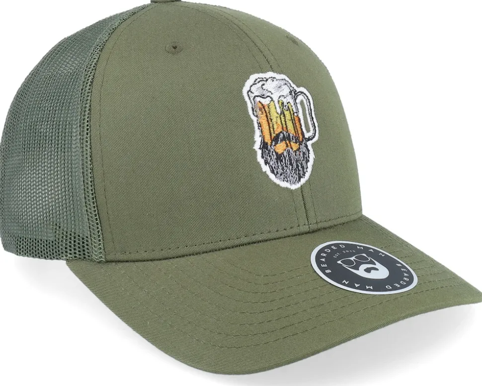 Beer Man Logo Olive Trucker - Bearded Man