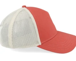 Blank Brush Twill Valin Ivory/Nantucket Red A-Frame Trucker - American Needle