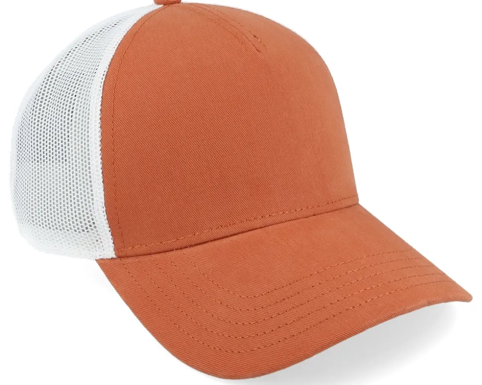 Blank Brush Twill Valin White Desert Orange A-Frame Trucker - American Needle