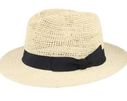 Blue Line Tom Crochet Panama Natural Straw Hat - MJM Hats