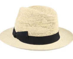 Blue Line Tom Crochet Panama Natural Straw Hat - MJM Hats