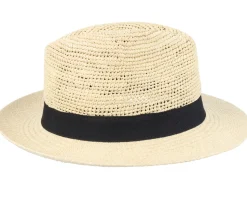Blue Line Tom Crochet Panama Natural Straw Hat - MJM Hats