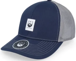 Bm Logo Wh Woven 112 Split Navy/Charcoal Trucker - Bearded Man