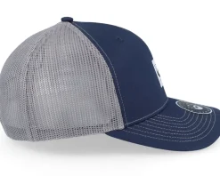 Bm Logo Wh Woven 112 Split Navy/Charcoal Trucker - Bearded Man