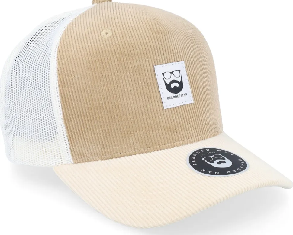 Bm Logo Wh Woven Cord Caramel/Ivory A-frame Trucker - Bearded Man