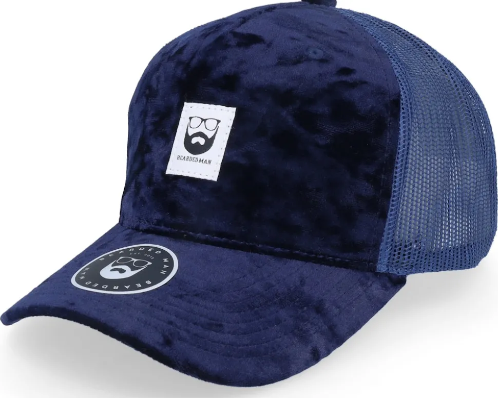 BM Logo Wh Woven Velvet Navy/Navy A-frame Trucker - Bearded Man