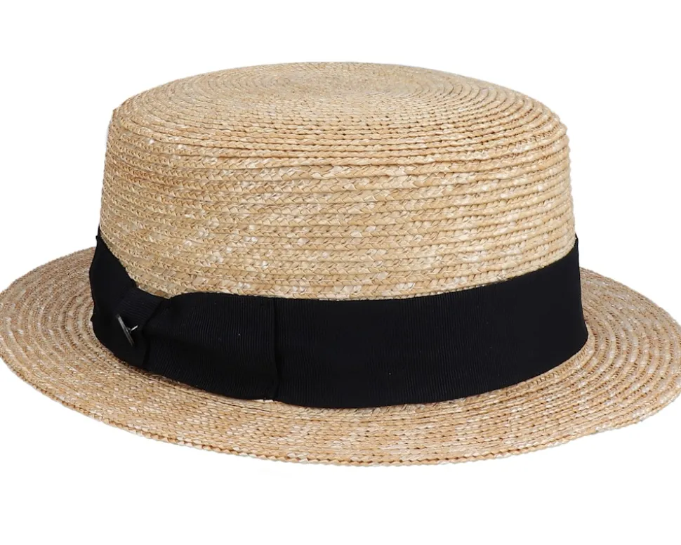 Boater Hat Beige/Black Straw Hat - Jaxon & James
