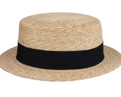 Boater Hat Beige/Black Straw Hat - Jaxon & James