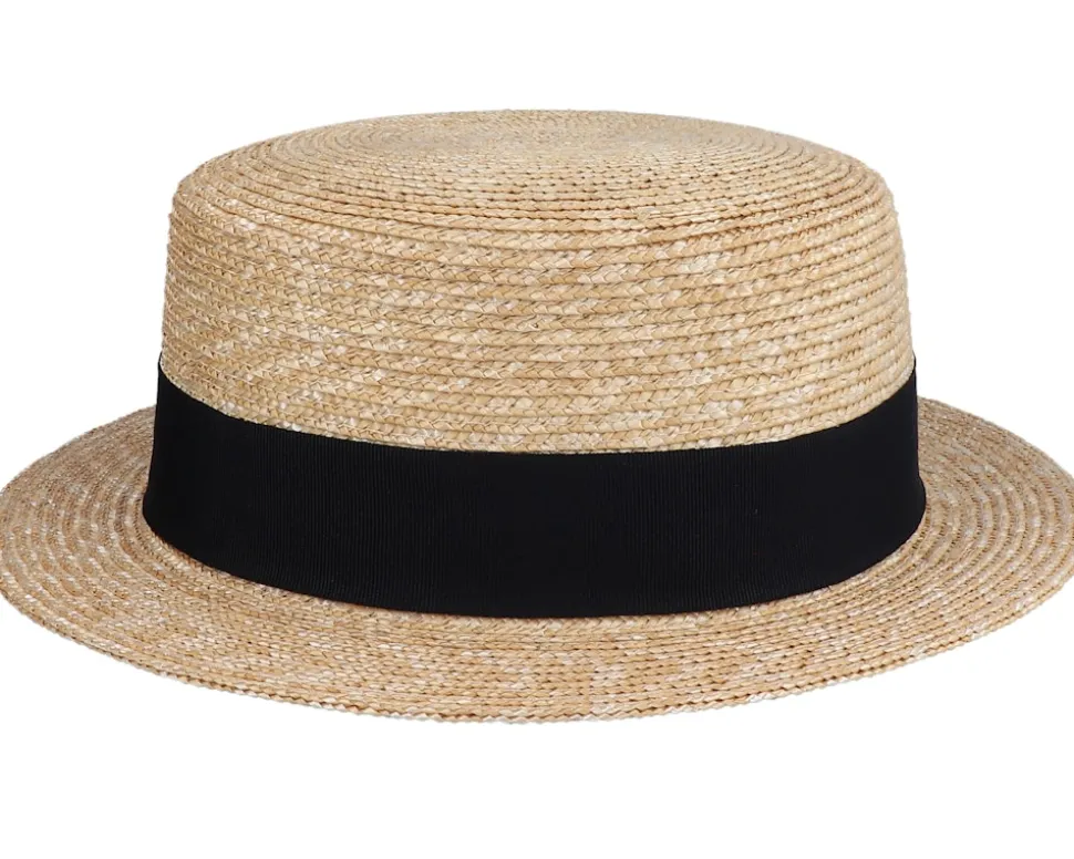 Boater Hat Beige/Black Straw Hat - Jaxon & James