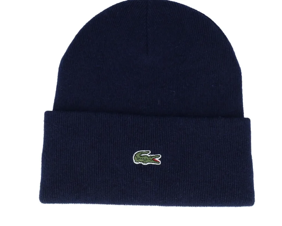 Bonnet Knitted Cap Navy Blue Cuff - Lacoste