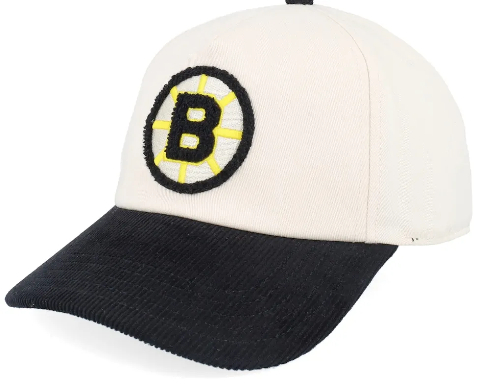 Boston Bruins Burnett White/Black Corduroy Dad Cap - American Needle