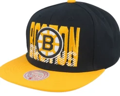 Boston Bruins Cross Check Vintage Black/Yellow Snapback - Mitchell & Ness