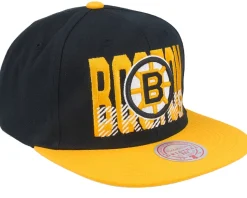 Boston Bruins Cross Check Vintage Black/Yellow Snapback - Mitchell & Ness
