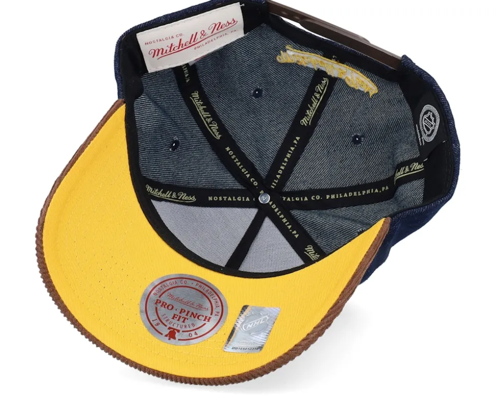 Boston Bruins D-stressed Pro Dark Navy/Brown Corduroy A-frame Adjustable - Mitchell & Ness