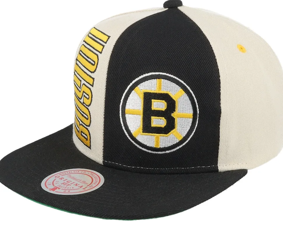 Boston Bruins Pop Panel Off White/Black Snapback - Mitchell & Ness