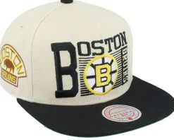 Boston Bruins Speed Zone Vintage Off White/Black Snapback - Mitchell & Ness
