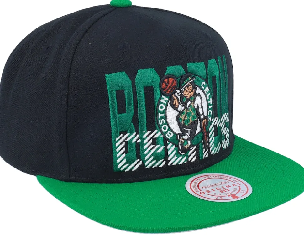 Boston Celtics Cross Check Black/Green Snapback - Mitchell & Ness