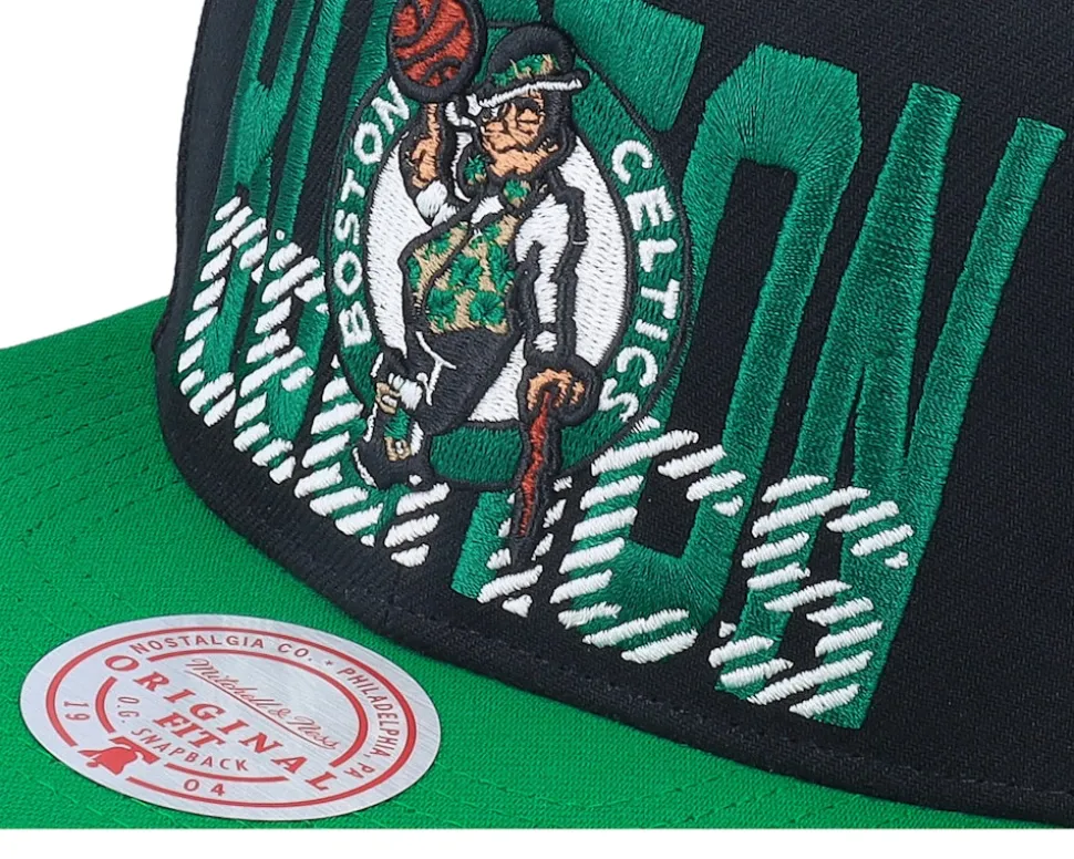 Boston Celtics Cross Check Black/Green Snapback - Mitchell & Ness