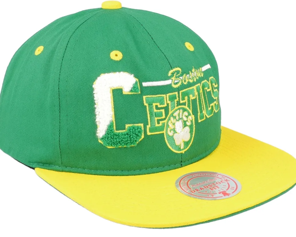 Boston Celtics Varsity Letter Green/Yellow Snapback - Mitchell & Ness