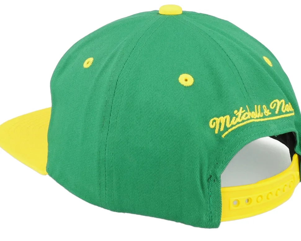 Boston Celtics Varsity Letter Green/Yellow Snapback - Mitchell & Ness