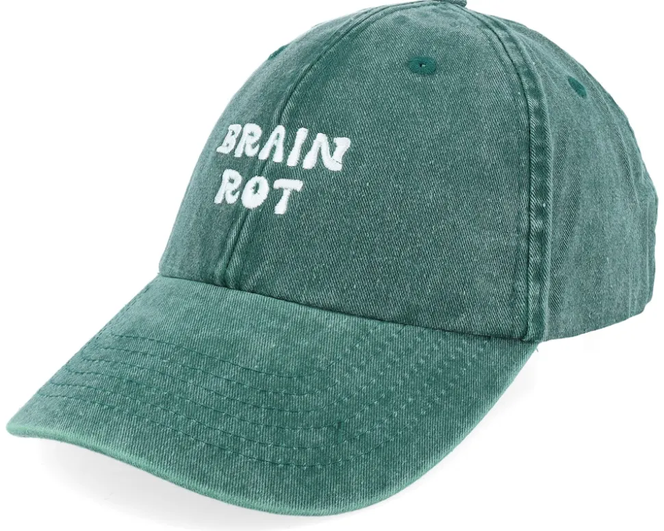 Brain Rot Vintage Washed Bottle Green Dad Cap - Iconic