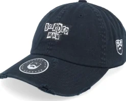 British Punk Logo Ripped Black Dad Cap - Bearded Man