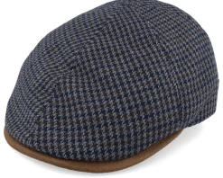 Broker 32 Wool Mix Blue Check Flat Cap - MJM Hats