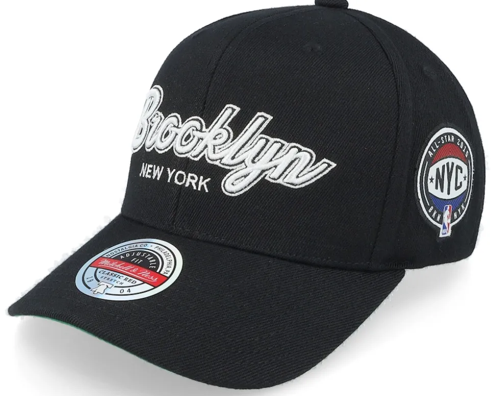 Brooklyn Nets Allstar Script Patch Classic Red Black Adjustable - Mitchell & Ness