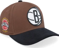 Brooklyn Nets Brown/Black Corduroy Visor/Pink Under Visor A-frame Adjustable - Mitchell & Ness