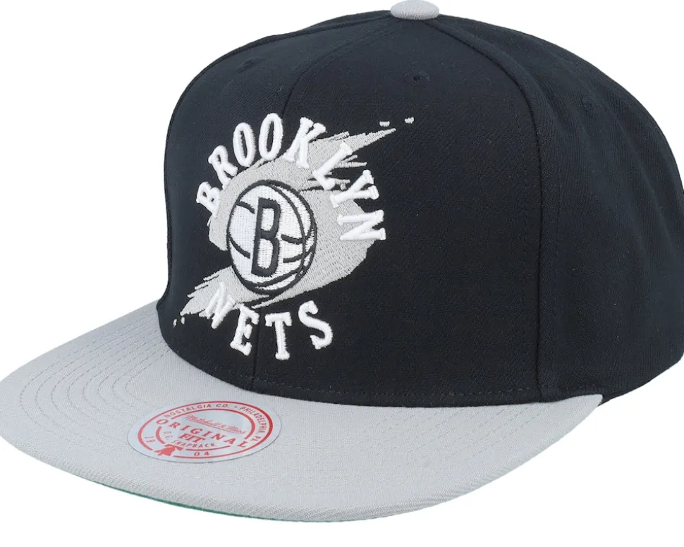 Brooklyn Nets Circle Splash Black Snapback - Mitchell & Ness