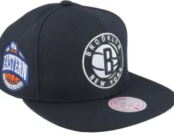 Brooklyn Nets Conference Patch Black Snapback - Mitchell & Ness