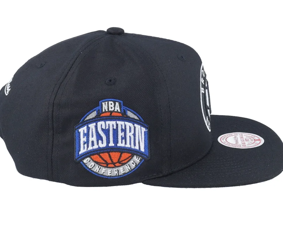 Brooklyn Nets Conference Patch Black Snapback - Mitchell & Ness