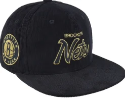 Brooklyn Nets Cord Script Black Snapback - Mitchell & Ness