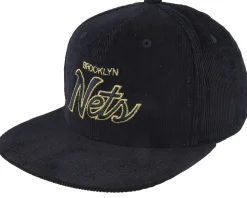 Brooklyn Nets Cord Script Black Snapback - Mitchell & Ness