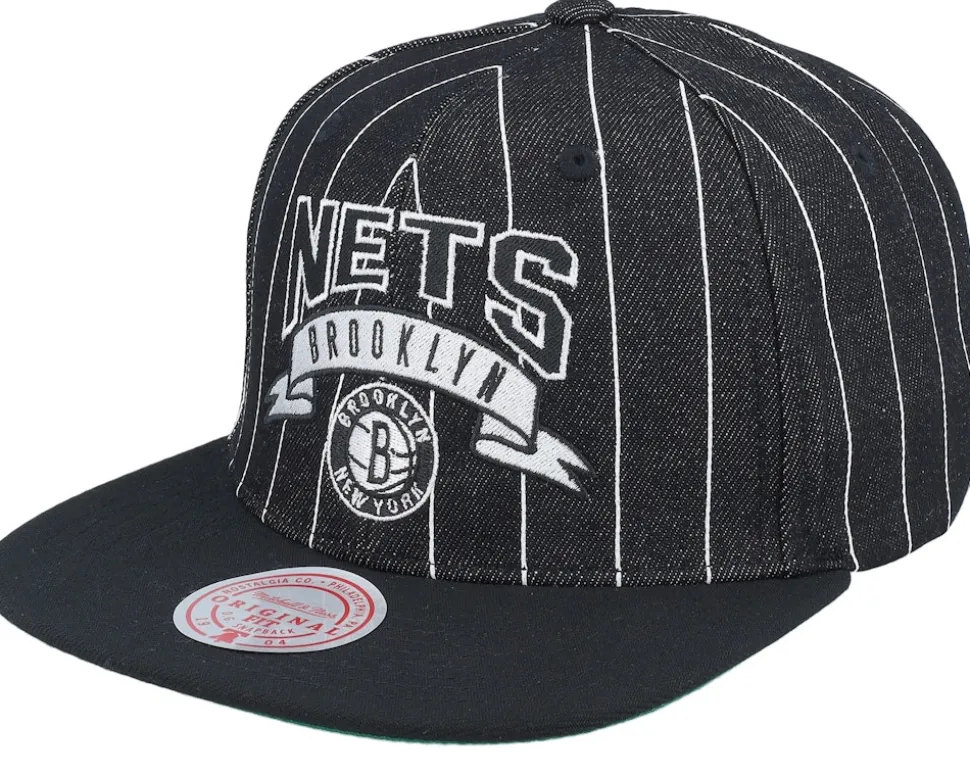 Brooklyn Nets Dem Stripes Black Snapback - Mitchell & Ness