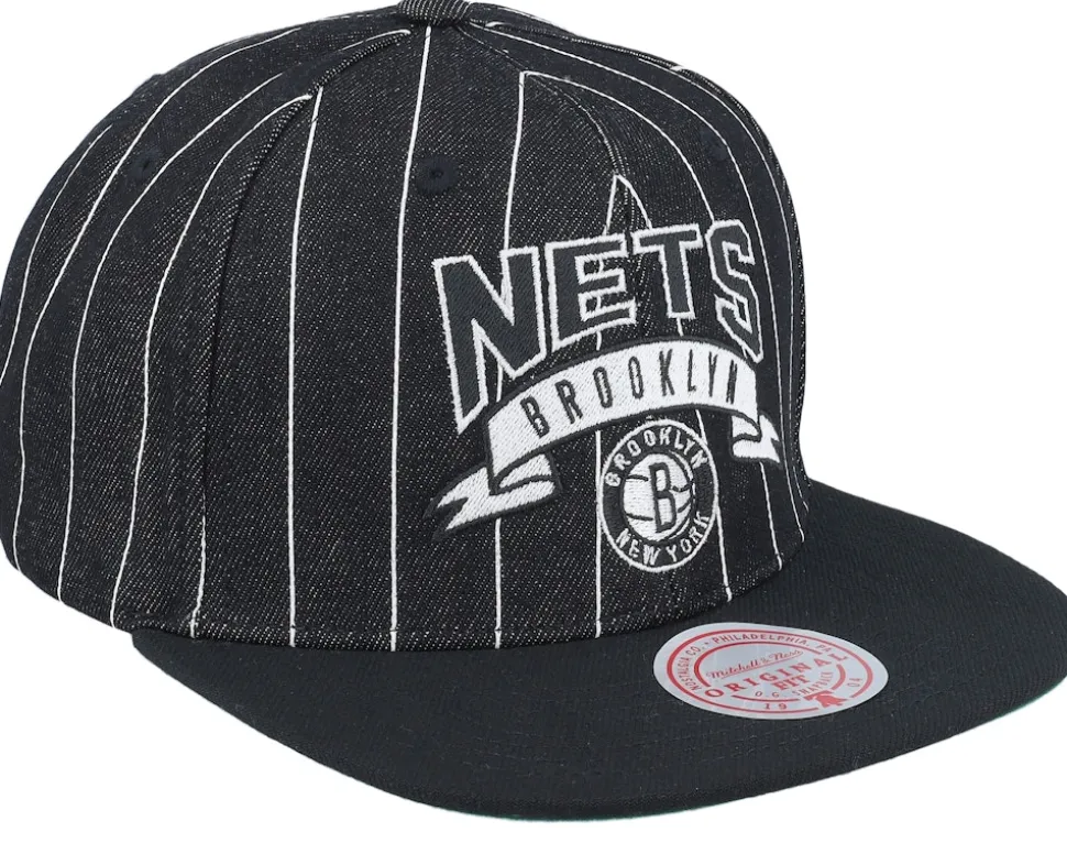 Brooklyn Nets Dem Stripes Black Snapback - Mitchell & Ness