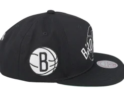 Brooklyn Nets Double Up Black Snapback - Mitchell & Ness