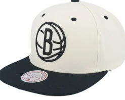Brooklyn Nets Evergreen Cream Black Cap Off White/Black Snapback - Mitchell & Ness