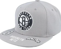 Brooklyn Nets Front Face Grey Snapback - Mitchell & Ness