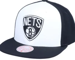 Brooklyn Nets Front Post White/Black Snapback - Mitchell & Ness