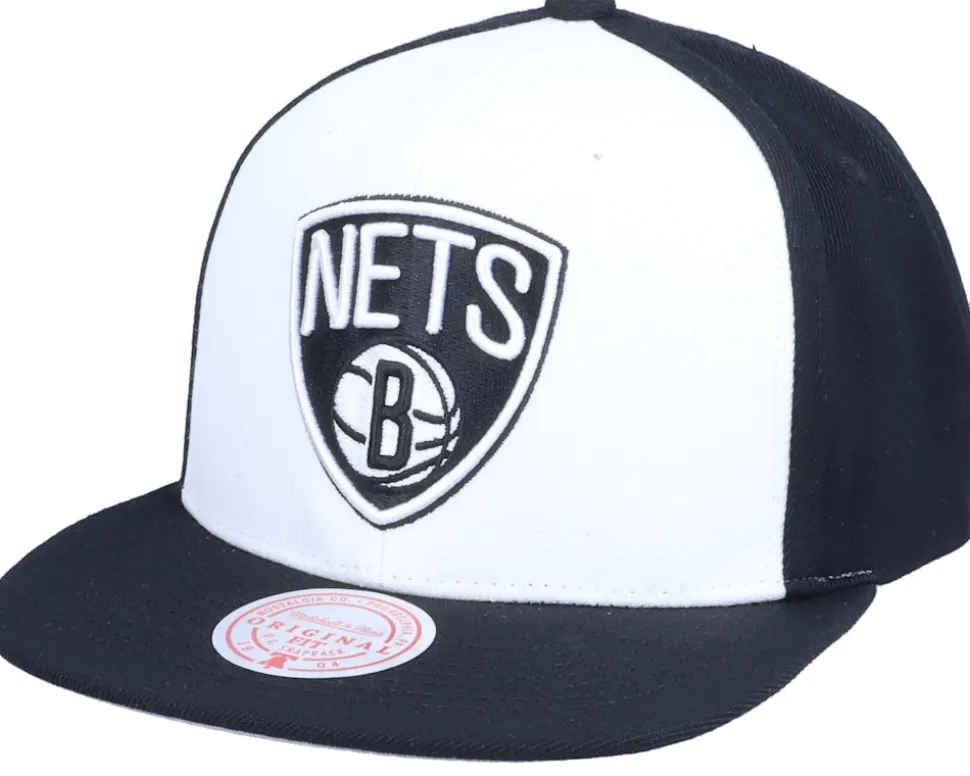 Brooklyn Nets Front Post White/Black Snapback - Mitchell & Ness