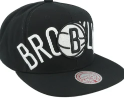 Brooklyn Nets Full Frontal Black Snapback - Mitchell & Ness