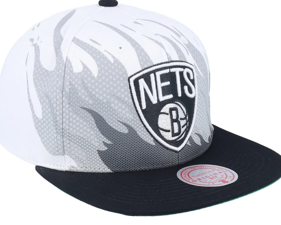 Brooklyn Nets Hot Fire White Snapback - Mitchell & Ness