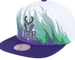 Brooklyn Nets Hot Fire White Snapback - Mitchell & Ness