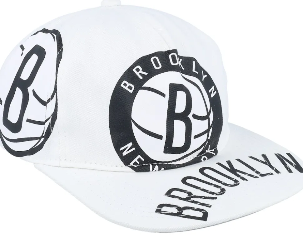 Brooklyn Nets In Your Face Deadstock White Snapback - Mitchell & Ness
