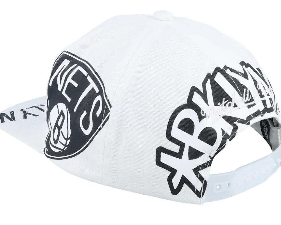 Brooklyn Nets In Your Face Deadstock White Snapback - Mitchell & Ness